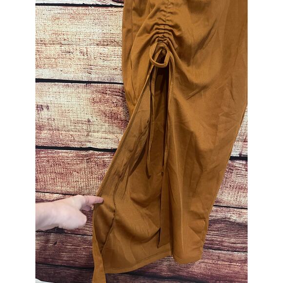 Free People Maxi Dress Bodycon Cinch Tie Slit Rust Orange Minimalist Fall Small - Picture 2 of 4